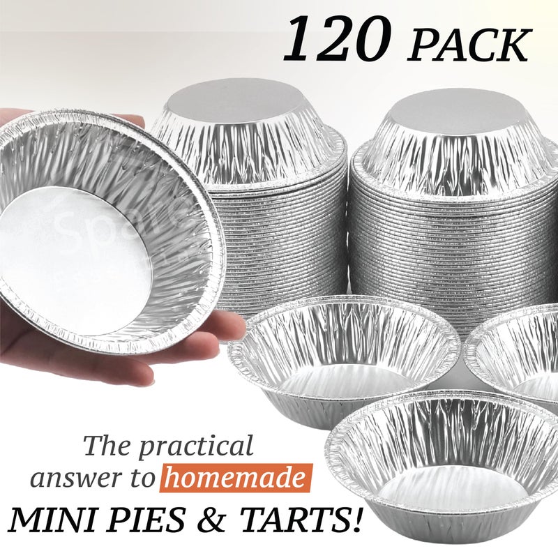 Spare Essentials (120 Pack) 5" Aluminum Pie Pans 5 Inch, Mini Pie Tins Disposable, 5 Inch Aluminum Foil Pie - Individual Pie Pans perfect for Baking, Storing & Reheating Pot Pies Small Pie Tins - Image 3